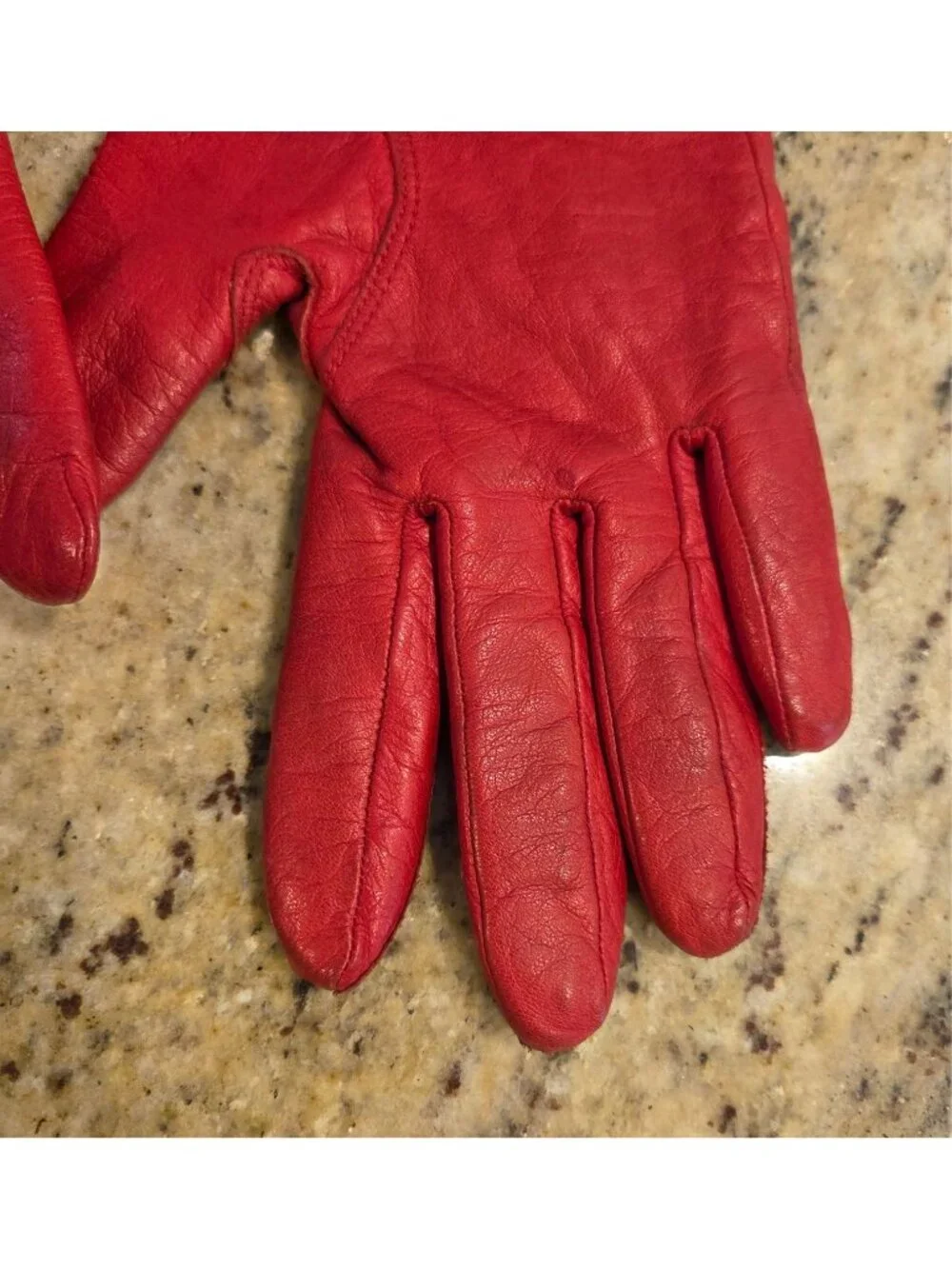 Vintage Womens Size M 7.5 Red Leather Gloves Lined Fownes